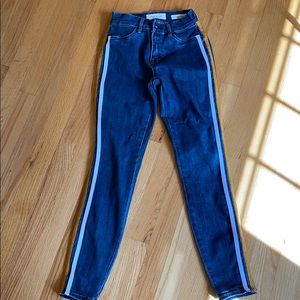 jeans with yellow and white stripes